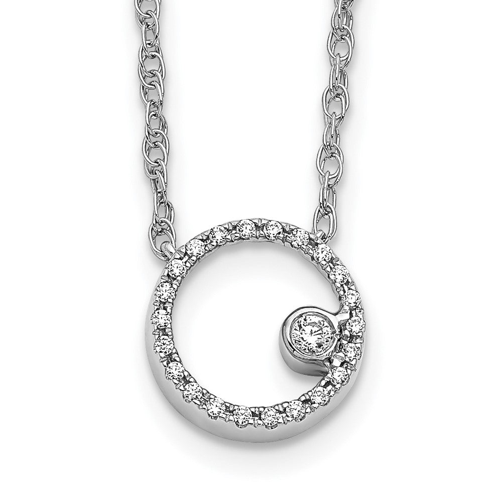 14K Weißgold Echt Diamant Offen Kreis 18 Zoll Halskette