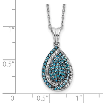 14K Weißgold Blau und Weiß Echt Diamant Tropfen 18 In. Halskette