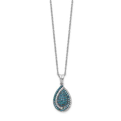 14K Weißgold Blau und Weiß Echt Diamant Tropfen 18 In. Halskette