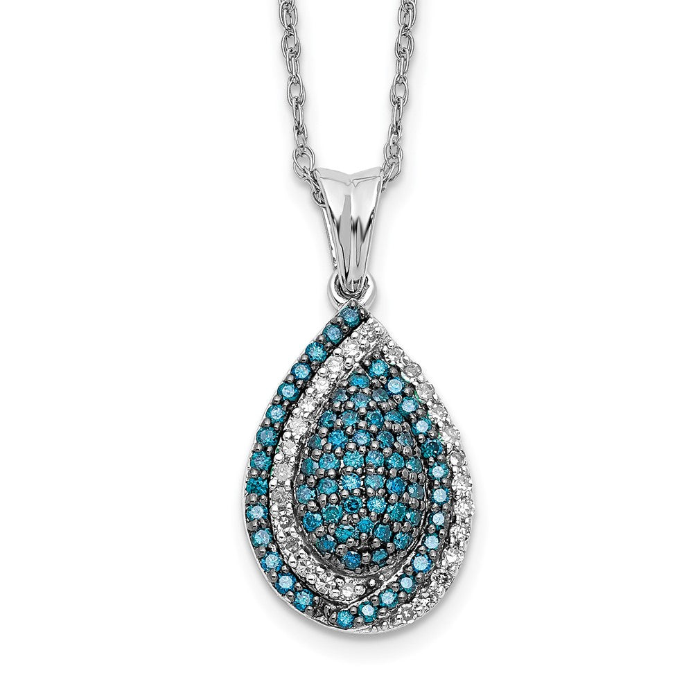 14K Weißgold Blau und Weiß Echt Diamant Tropfen 18 In. Halskette