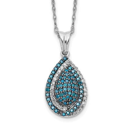 14K Weißgold Blau und Weiß Echt Diamant Tropfen 18 In. Halskette
