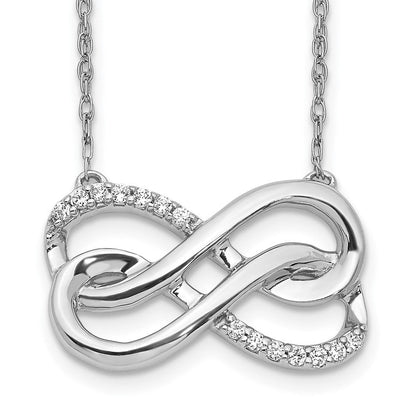 14K Weißgold Echt Diamant Doppelt Unendlichkeit Symbol 18 Zoll Halskette