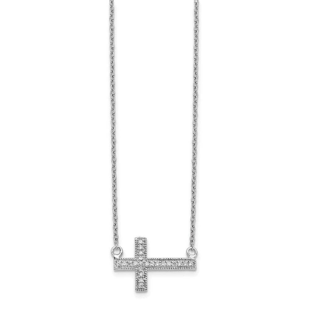 14K Weißgold Echt Diamant Seitlich Kreuz 18 Zoll Halskette