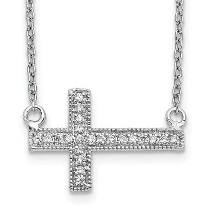 14K Weißgold Echt Diamant Seitlich Kreuz 18 Zoll Halskette