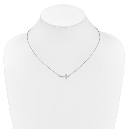 10K Weißgold Diamant Seitlich Kreuz 18 Zoll Halskette
