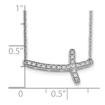 10K Weißgold Diamant Seitlich Kreuz 18 Zoll Halskette