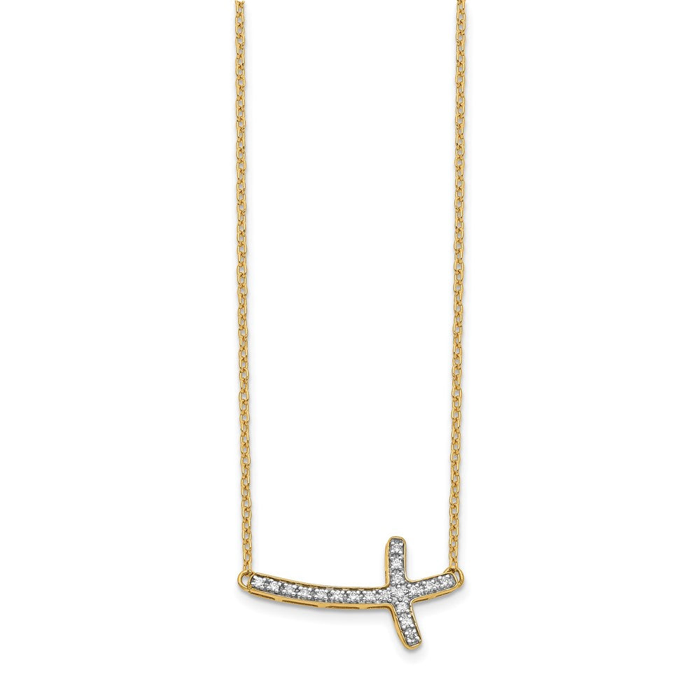 14K Gelbgold Echt Diamant Seitlich Kreuz 18 Zoll Halskette