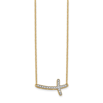 14K Gelbgold Echt Diamant Seitlich Kreuz 18 Zoll Halskette