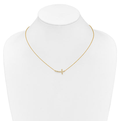 10K Gelbgold Diamant Seitlich Kreuz 18 Zoll Halskette