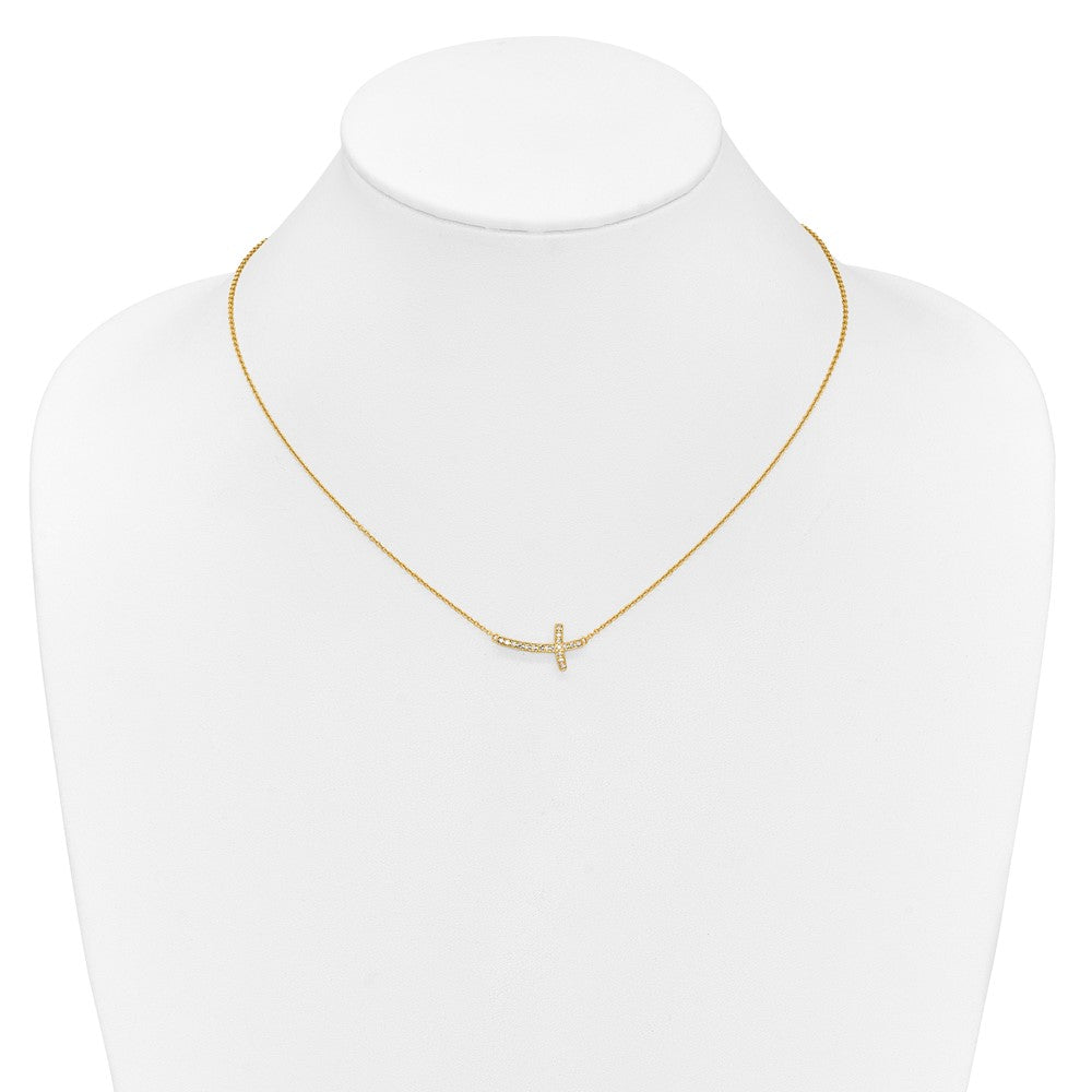 14K Gelbgold Echt Diamant Seitlich Kreuz 18 Zoll Halskette