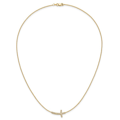 10K Gelbgold Diamant Seitlich Kreuz 18 Zoll Halskette