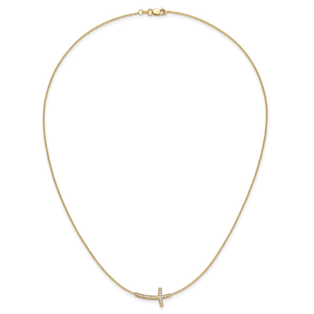14K Gelbgold Echt Diamant Seitlich Kreuz 18 Zoll Halskette