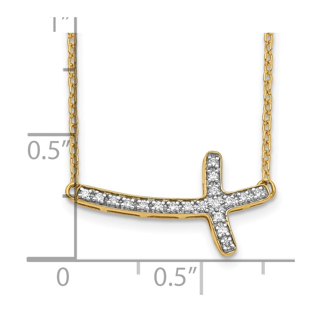 14K Gelbgold Echt Diamant Seitlich Kreuz 18 Zoll Halskette