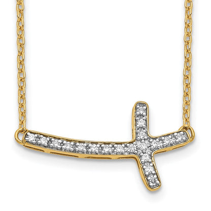 10K Gelbgold Diamant Seitlich Kreuz 18 Zoll Halskette