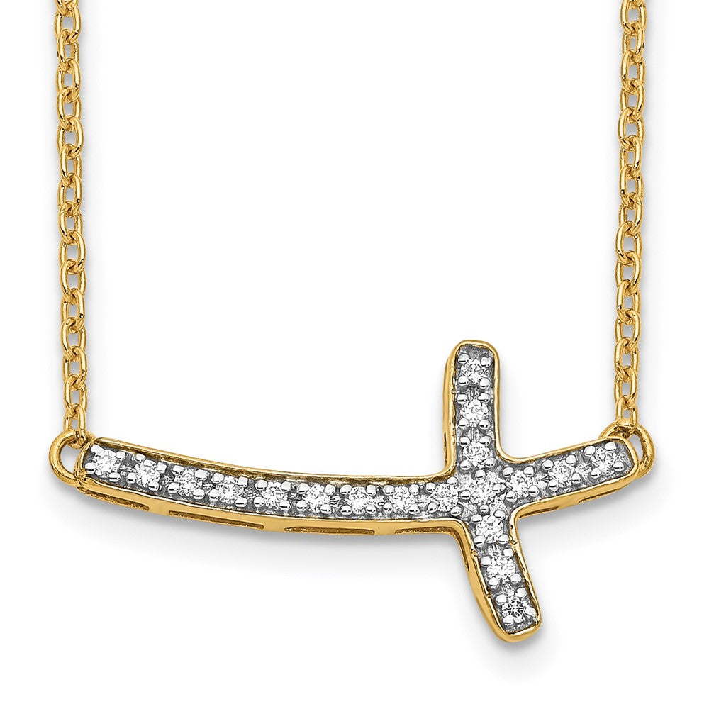 14K Gelbgold Echt Diamant Seitlich Kreuz 18 Zoll Halskette