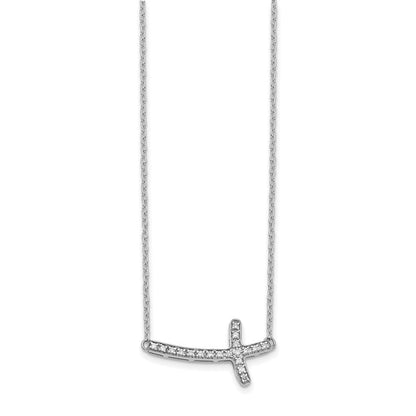 14K Weißgold Echt Diamant Seitlich Kreuz 18 Zoll Halskette