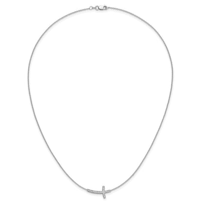 14K Weißgold Echt Diamant Seitlich Kreuz 18 Zoll Halskette