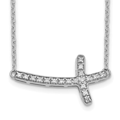 14K Weißgold Echt Diamant Seitlich Kreuz 18 Zoll Halskette