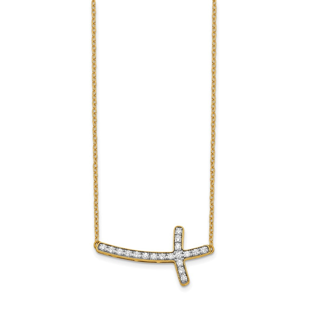 10K Gelbgold Diamant Seitlich Kreuz 18 Zoll Halskette