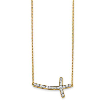 14K Gelbgold Echt Diamant Seitlich Kreuz 18 Zoll Halskette