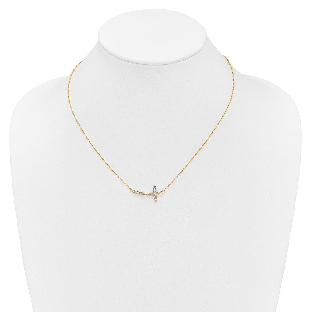14K Gelbgold Echt Diamant Seitlich Kreuz 18 Zoll Halskette