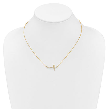 14K Gelbgold Echt Diamant Seitlich Kreuz 18 Zoll Halskette