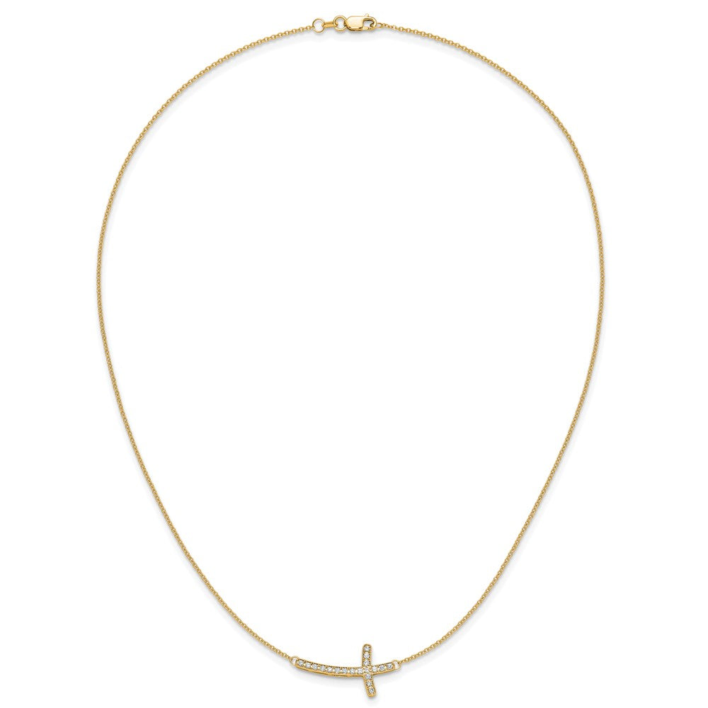 14K Gelbgold Echt Diamant Seitlich Kreuz 18 Zoll Halskette