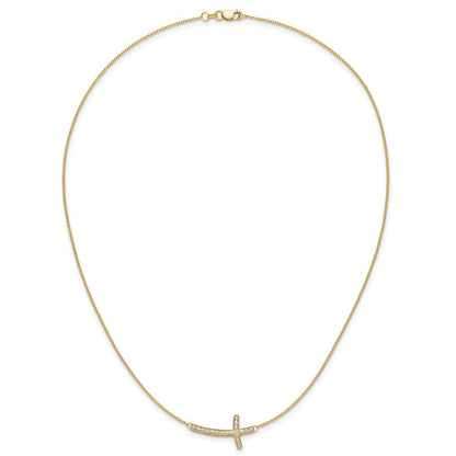 14K Gelbgold Echt Diamant Seitlich Kreuz 18 Zoll Halskette