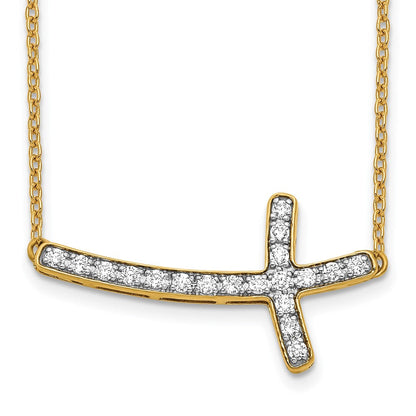 14K Gelbgold Echt Diamant Seitlich Kreuz 18 Zoll Halskette