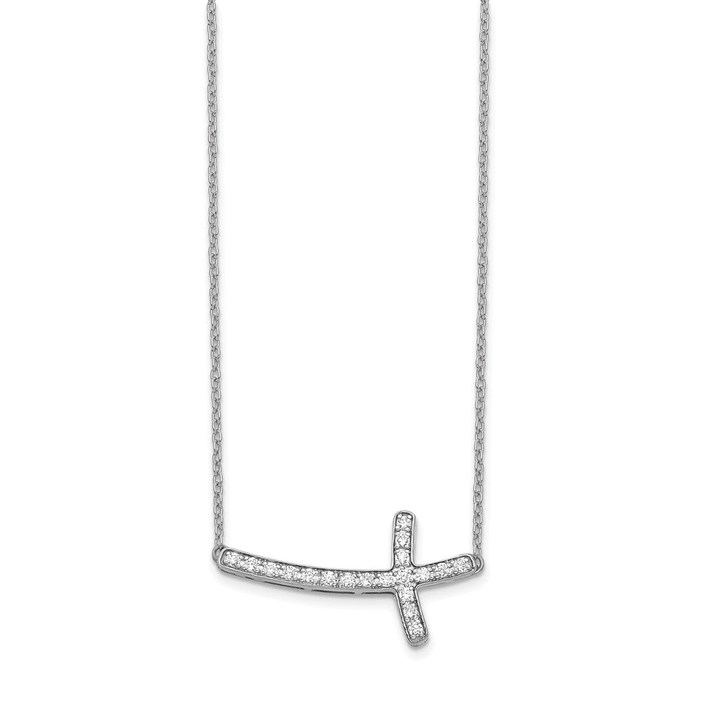 14K Weißgold Echt Diamant Seitlich Kreuz 18 Zoll Halskette