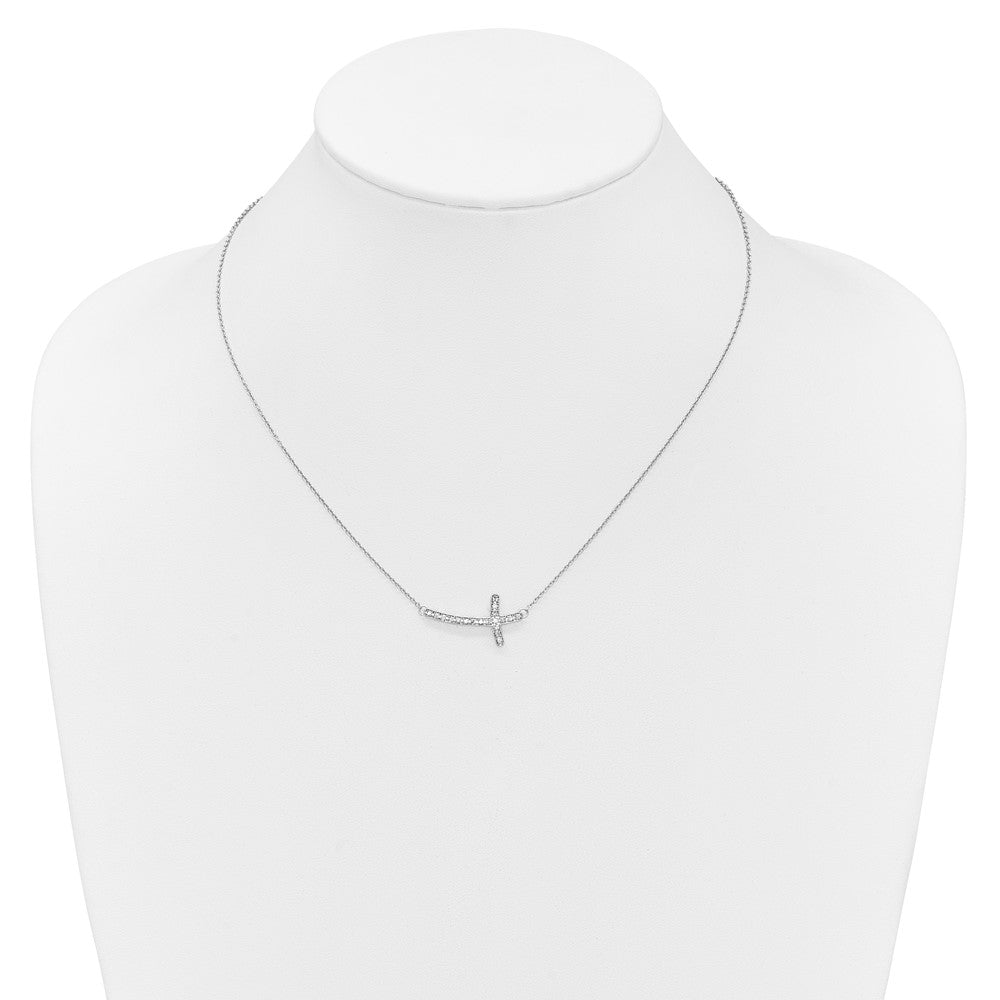 14K Weißgold Echt Diamant Seitlich Kreuz 18 Zoll Halskette