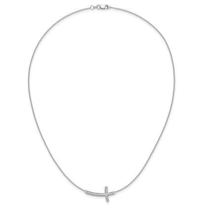 14K Weißgold Echt Diamant Seitlich Kreuz 18 Zoll Halskette