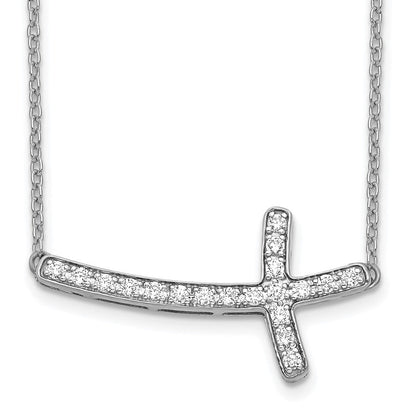 14K Weißgold Echt Diamant Seitlich Kreuz 18 Zoll Halskette