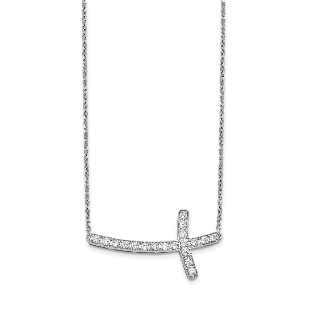 14K Weißgold Echt Diamant Seitlich Kreuz 18 Zoll Halskette