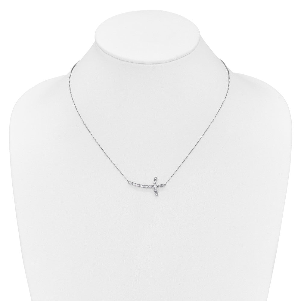 14K Weißgold Echt Diamant Seitlich Kreuz 18 Zoll Halskette