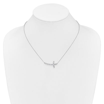 14K Weißgold Echt Diamant Seitlich Kreuz 18 Zoll Halskette