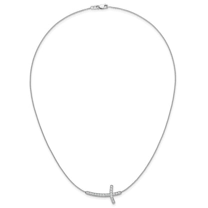 14K Weißgold Echt Diamant Seitlich Kreuz 18 Zoll Halskette