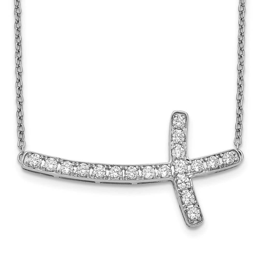 14K Weißgold Echt Diamant Seitlich Kreuz 18 Zoll Halskette