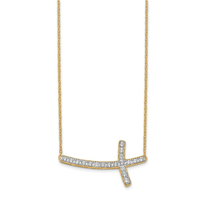 14K Gelbgold Im Labor Gezüchtet Diamant Vs/si Fgh Seitlich Kreuz 18 Zoll Halskette