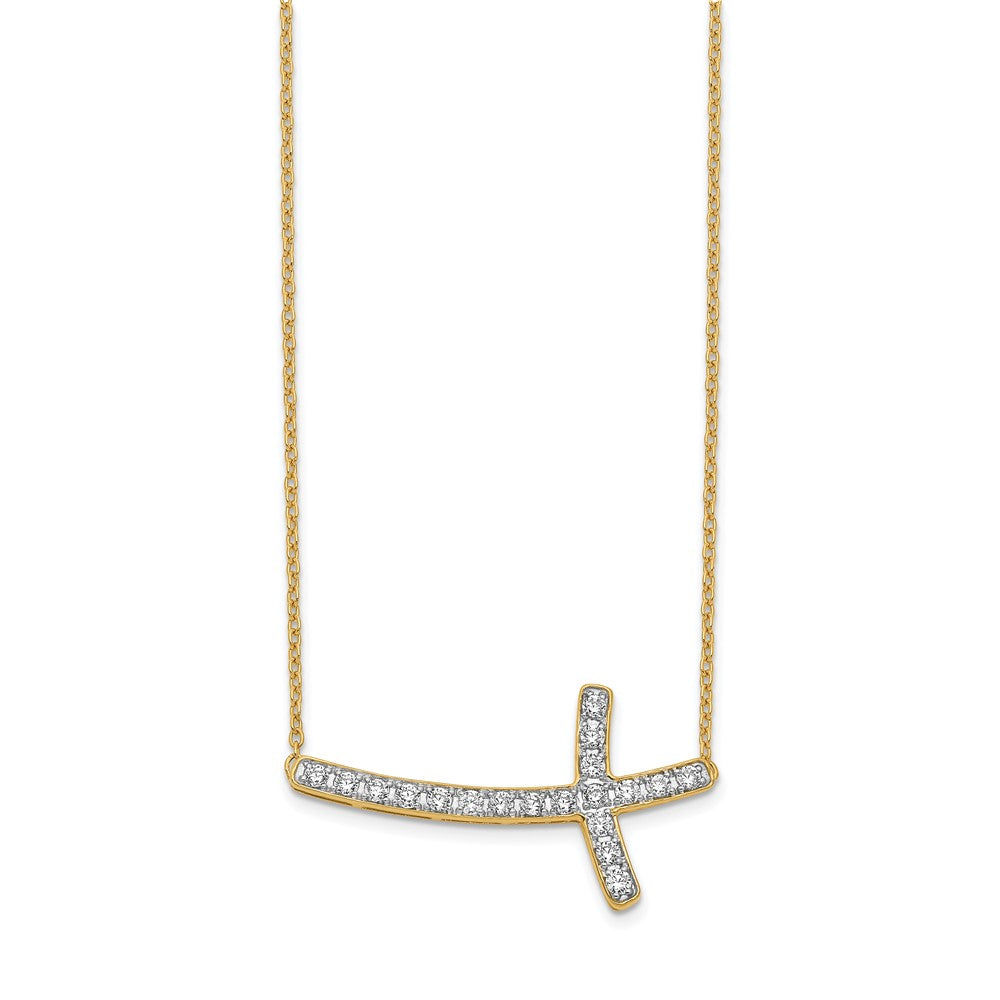 14K Gelbgold Echt Diamant Seitlich Kreuz 18 Zoll Halskette