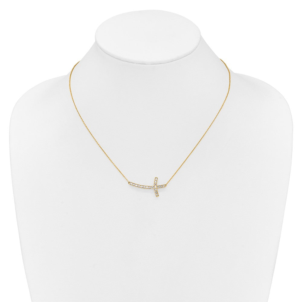 14K Gelbgold Echt Diamant Seitlich Kreuz 18 Zoll Halskette