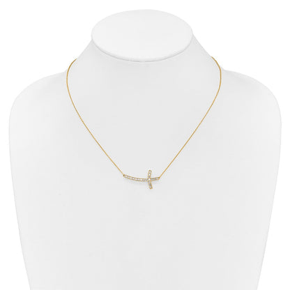 14K Gelbgold Echt Diamant Seitlich Kreuz 18 Zoll Halskette