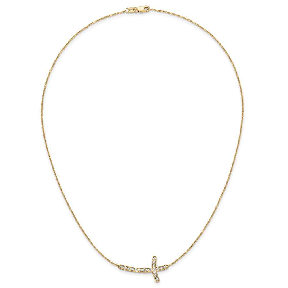 14K Gelbgold Echt Diamant Seitlich Kreuz 18 Zoll Halskette