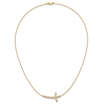 14K Gelbgold Echt Diamant Seitlich Kreuz 18 Zoll Halskette