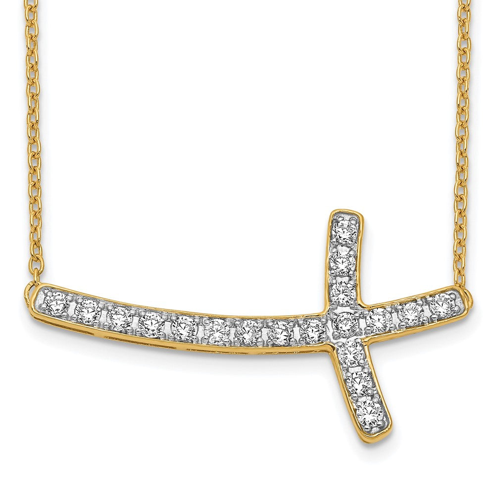 14K Gelbgold Echt Diamant Seitlich Kreuz 18 Zoll Halskette