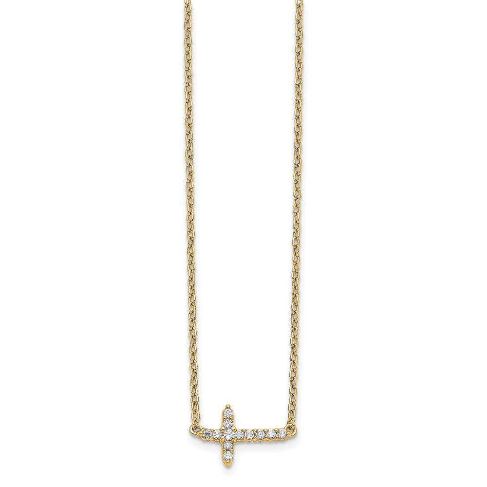 14K Gelbgold Echt Diamant Seitlich Kreuz 18 Zoll Halskette