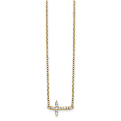 14K Gelbgold Echt Diamant Seitlich Kreuz 18 Zoll Halskette