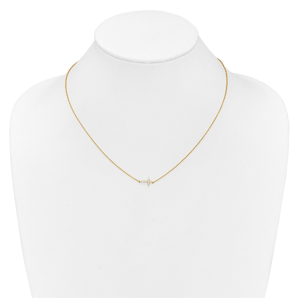 14K Gelbgold Echt Diamant Seitlich Kreuz 18 Zoll Halskette