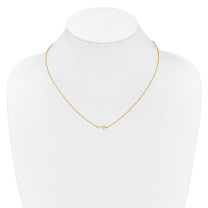 14K Gelbgold Echt Diamant Seitlich Kreuz 18 Zoll Halskette