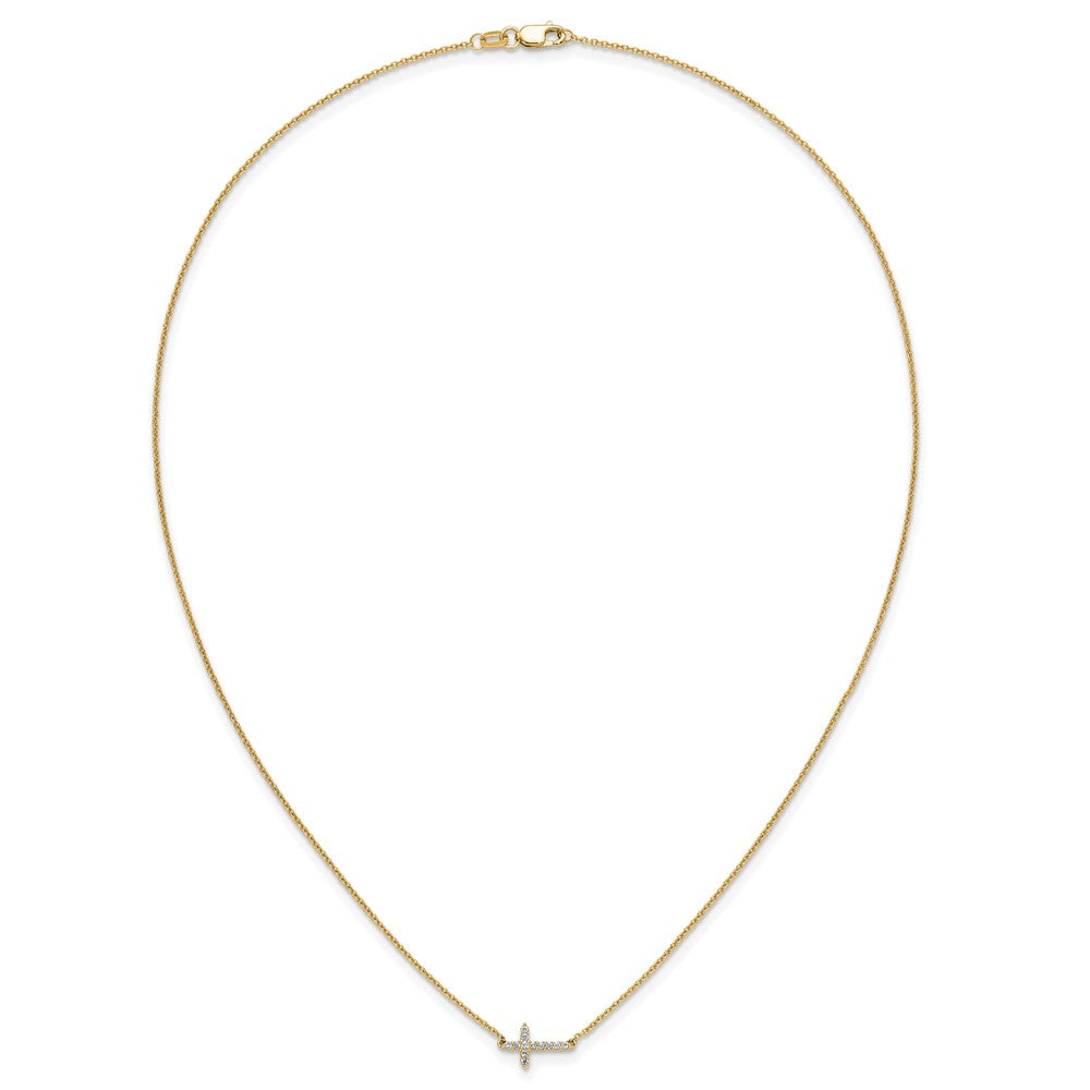10K Gelbgold Diamant Seitlich Kreuz 18 Zoll Halskette